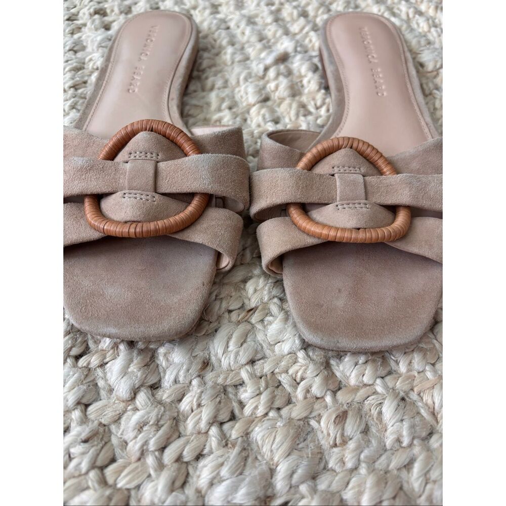 Veronica Beard Madeira Suede raffia Ring Slide Sandals | Quiet Luxury Resort Fla - Picture 4 of 8